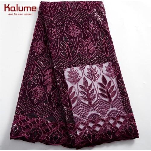 Kalume Design African Net Lace Fabric Design Tissue Nigerian Afrian French Tulle Lace Fabric With Sequins For Sew Dress F2466