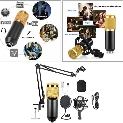 Condenser Microphone Kit PC Cardioid Mic Audio Cable Scissor Arm