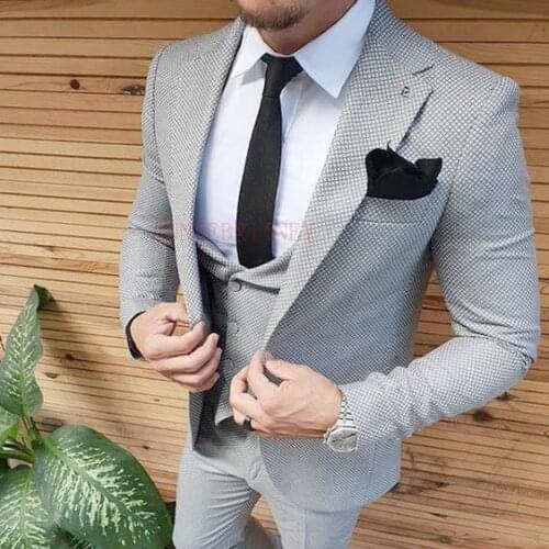New Dress Grey Mens Suits for Wedding Business Men Custom Made 2020 Suits Groom Male Tuxedos 3 Piece Set (Jacket+Vest+Pants)