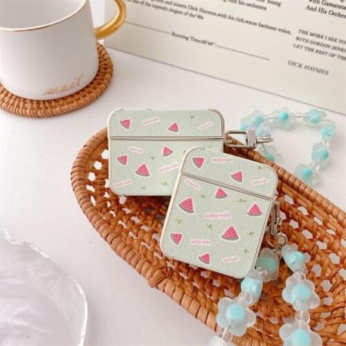 Cool Summer Fruit Watermelon Leather Earphone Case for Apple Airpods Pro Headphone Case for Airpods 2 1 Cover Box with Bracelets