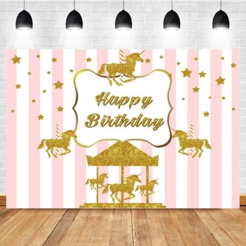 Laeacco Pink Stripes Golden Unicorn Baby Birthday Custom Photography Backdrop Photographic Photo Background For Photo Studio