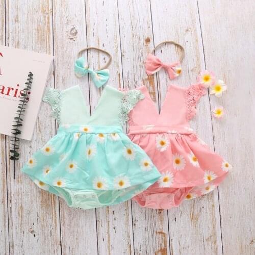 Newborn Infant Baby Girl Cute Little Chrysanthemum Flying Sleeve Summer Bodysuit Jumpsuit Sunsuit Summer Baby Girls Clothes