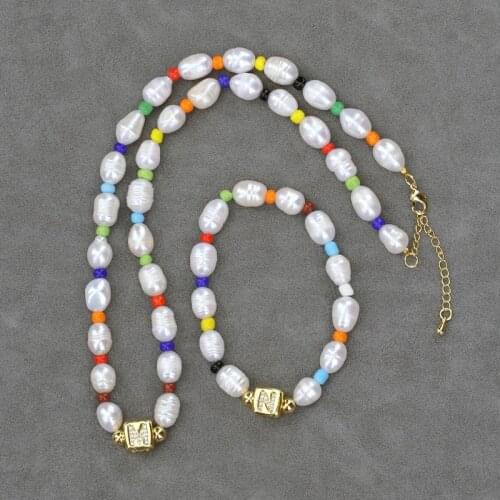 Fashion Natural Pearl 26letter Bead A-Z Tray Lobster Clasps necklace/bracelet Alphabets for Girl/women Couple Jewelry