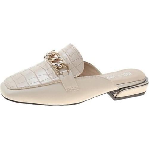 2021 New Chain Mules Women Slides Square Toe Ladies Slippers Summer Fashion Footwear Plus Big Size 43 Flip Flops Women Shoes