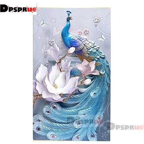 Dpsprue Full Square/Round Diamond Painting Kit Cross Stitch Beautiful peacock Pink Diamond 3D Embroidery DIY 5D Moasic Gift 03