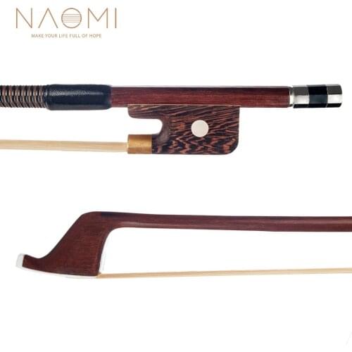 NAOMI 4/4 3/4 1/2 1/4 1/8 Double Bass Bow Brazilwood Round Stick White Mongolia Horsehair Sheep Skin Grip Well Balanced