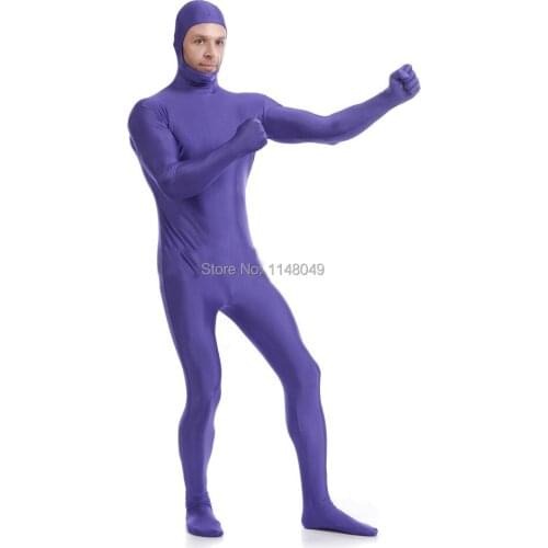 New Purple Open Face Spandex Zentai Suit Spandex Bodysuit