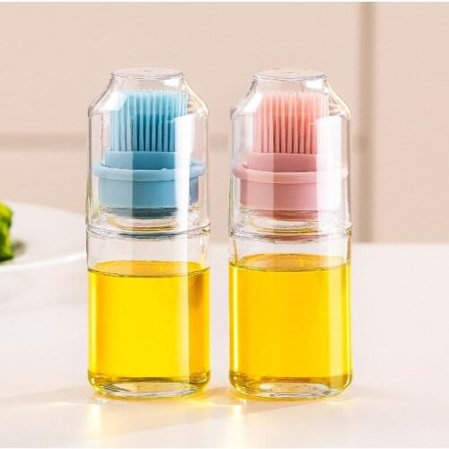 Portable Oil Bottle with Brush High Temperature Silicone Barbecue Grill Liquid Gadgets Kitchen Baking Pastry BBQ Tool