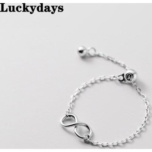 Luckydays Simple Infinity Link Chain Bead Adjustable Ring For Women Trend Teen Girls Party Korean Fashion Jewelry
