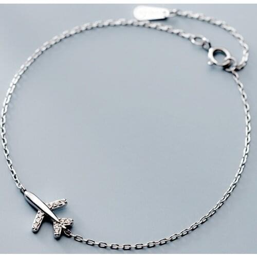 Adjustable 925 Sterling Silver Plane Charm Bracelet Elegant Women Fashion Jewelry Accessories sl217