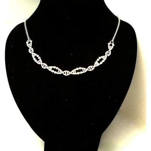 Silver Helix DNA Necklace Choker Linked Chain - Science Biology Chemistry Teacher Geek Geekery Genetics College Student Gift