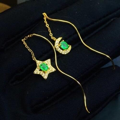Emerald Earrings, S925 Silver Earrings, Moon and Stars Earrings, Exquisite Womens Earrings 3*4mm