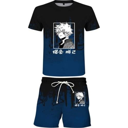 Tracksuit Bakugou Katsuki Bakugo Cosplay Anime My Hero Academia Men T-shirt Shorts Two Piece Suit Oversized Casual 2021 Summer