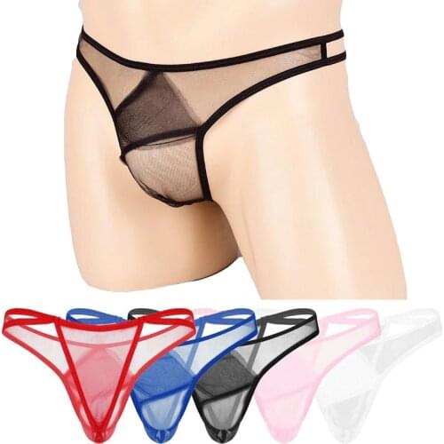 Sissy Men Low Waist Sheer Gauze Bikini Thong G-string See-through Briefs Underwear Underpants Lingerie