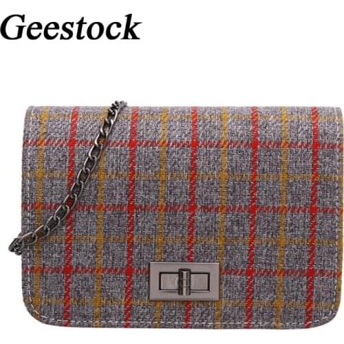 Geestock Womens Handbag 2020 Nylon Plaid Crossbody Bags Fashion Shoulder Messenger Bag Chain Belt Bag for Girls Female