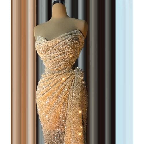 Kaftans Glitter Strapless Mermaid Evening Dress Floor-Length Sequins Prom Dress Robe De Soiree Aibye Middle East Dubai Arab
