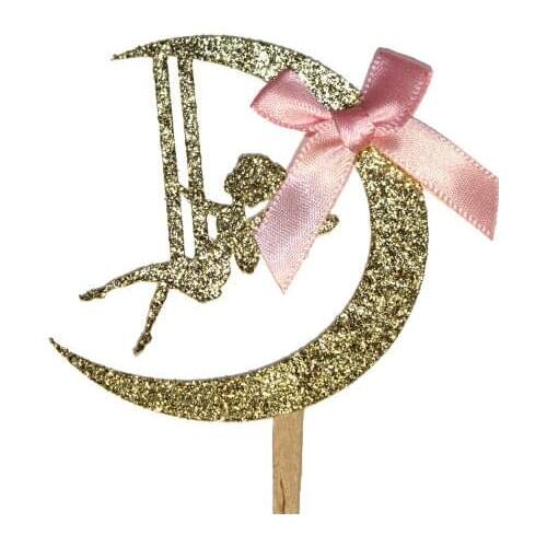 Fairy cake topper,moon cake topper, party cake toppers, princess birthday party, custom cake topper, cupcake toppers, glitter 12