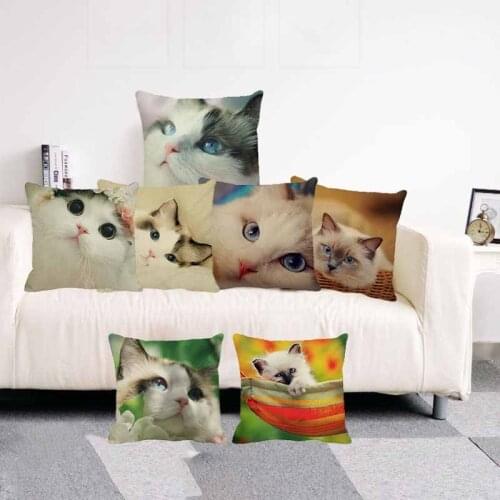 XUNYU Cute Pet Puppet Cat Throw Pillow Cover 45*45cm Square Cushion Covers Linen Pillow Case Home Decor Pillows Cases E003