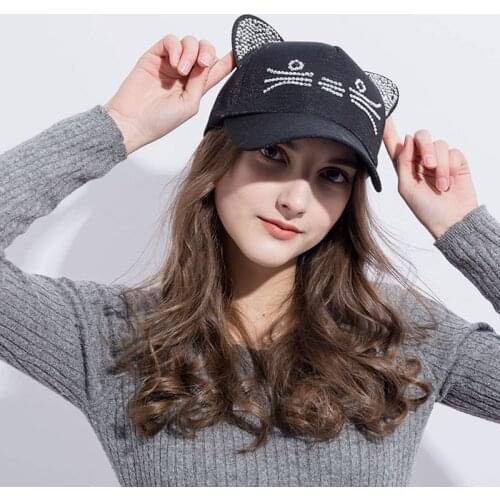 YOYOCORN 2021 New Brand Street Adjustable Lovely Embroidery Hat Cat Ears Snapback Cap Woman manBoy Girl Pearl Baseball Cap