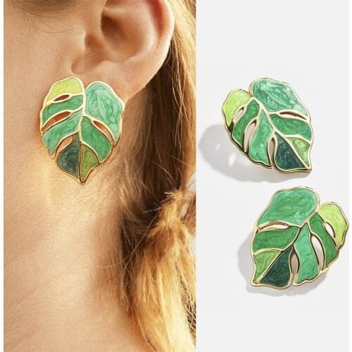 Green Leaves Dangle Earrings For Women Girls Creative Trendy Style Dripping Oil Plant Statement Earrings Fashion Jewelry Gifts