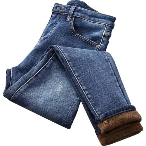 Women High Waist Thermal Jeans Fleece Lined Denim Pants Stretchy Trousers Skinny Pants DIN889