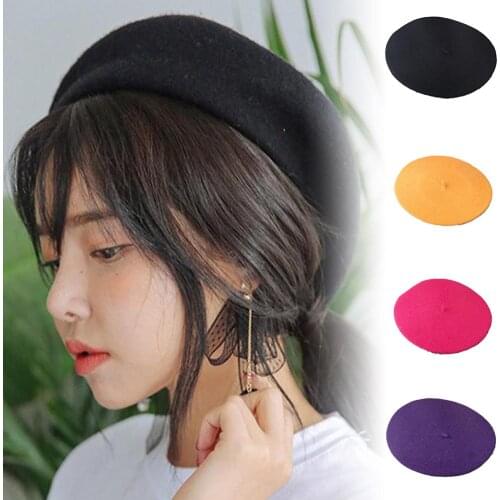 Women Fashion Beret Baggy Faux Wool Warm Winter Beanie Artist Hat Solid Color Cap beret Hats Girls Flat cap beret for women
