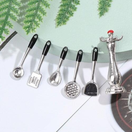1 Set Mini Alloy Dollhouse Spatula Colander Holder Pretend Play Toys Mini Kitchen Accessories