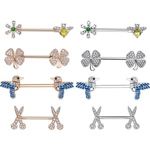 1Pair Zircon Nipple Ring Piercing Barbell Stainless Steel Nipple Cover Bar Shield for Women Sexy Crystal Body Breast Jewelry 14G