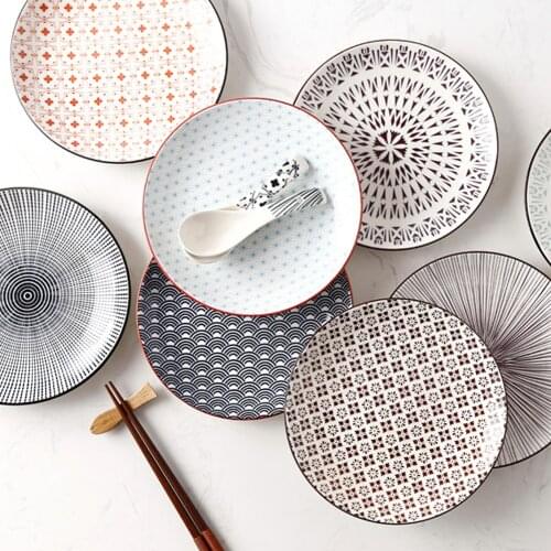 1PC Japanese Style Ceramic Flat Salad Beef Plate Household Dish Rice Bowl Steak Plate Nordic Novelty Design Dish Tableware