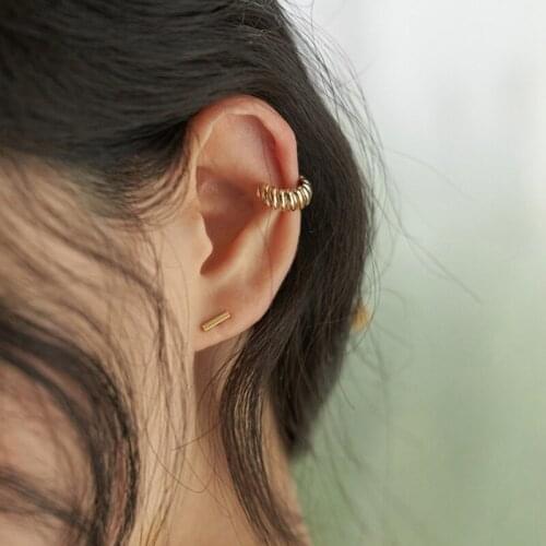 1pcs Korean Gold Silver Color Thread Circle Ear Cuff Geometric Small Round Ear Clip on Earrings Wome Man Fake Piercing Earcuffs