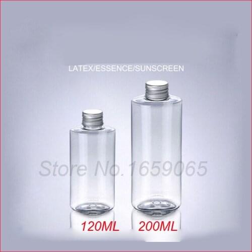 120/200G clean flat shoulder PET plastic bottle matt silver cap empty makeup water cosmetic container Refillable Bottles