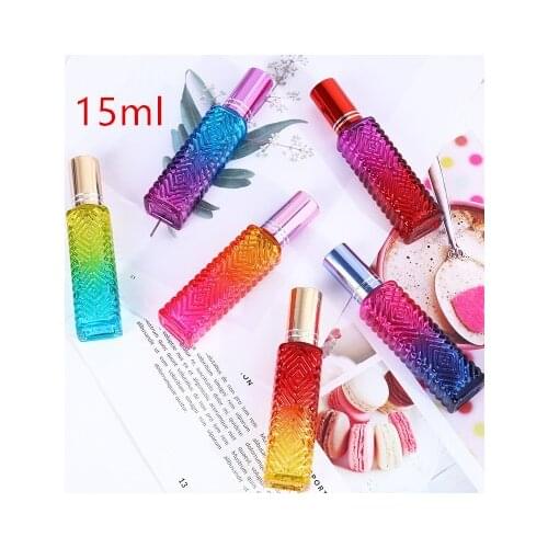 15ml Colorful Square Glass Perfume Bottle Thick Mini Fragrance Cosmetic Packaging Spray Bottle Refillable Glass Vials