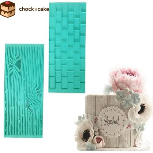2pcs/set Texture Silicone Mold Of Tree Bark + Brick Wall Silicone Mat Fondant Cake Decorating Tools Bakeware Tree Bark Line Text