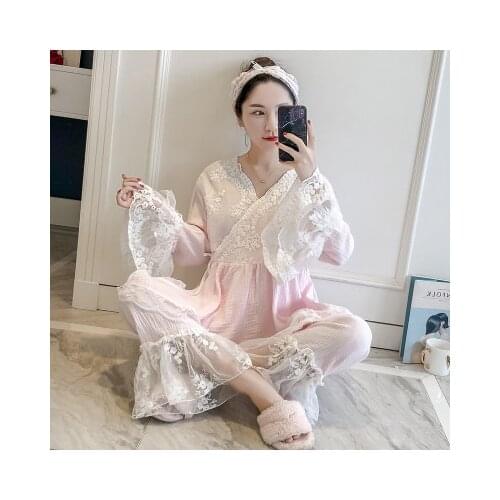White Pajamas Long sleeve Sleepwear Women Pajamas Spring Autumn