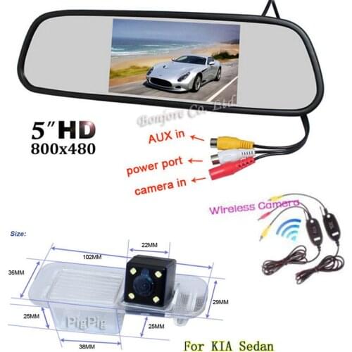 Wireless Parking Video. Wireless Transmitter Receiver Car Rear View Camera for KIA Rio K2 Sedan With 5" Mirror Monitor 800*480