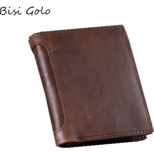BISI GORO Genuine Leather Business Cards Holders Vintage Cards Package Credit Card Holder Photo Package Vintage Short Style