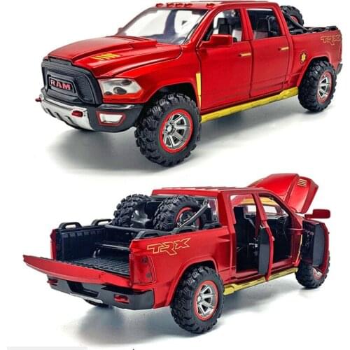 Alloy Car Model 1:32 New RamTRX-Pickup Metal Simulation Car Model Sound Light Pull Back Door Open Toy Car Gifts For Boys