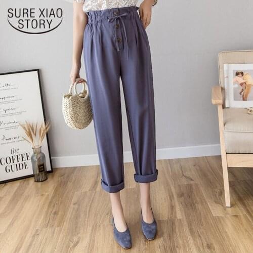 High Waist Pants Womens Harem Pants Loose Capri Casual Trousers Slim Thin Fashion Clothing Solid Wild Female Pantalon 11306