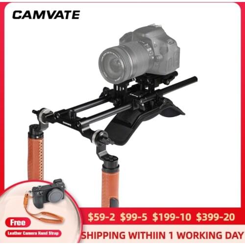 CAMVATE DSLR Camera Shoulder Mount Rig With Manfrotto QR Baseplate & ARRI Rosette Leather Handgrip & Shoulder Pad & Lens Support