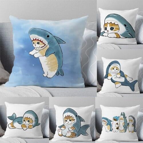 Funny Shark Cat Pillow Case 45cm Boys Girls Cute Cartoon Pillowcovers Home Sofa Car Cushion Cover Decorative Gifts No Pillow In