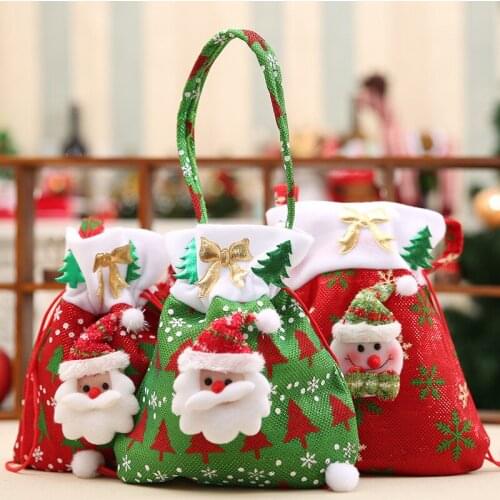 CLEAN WAREHOUSE Non-Woven Cloth Christmas Gift Bags Mini Santa Claus Bags Christmas Tree Decoration Hanged Adorn