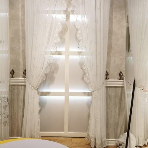 Elegant Pearl Sheer Curtain for Living Room Rural Countryside Luxury Lace Delicate Embroidery French Window Drapes zh426C