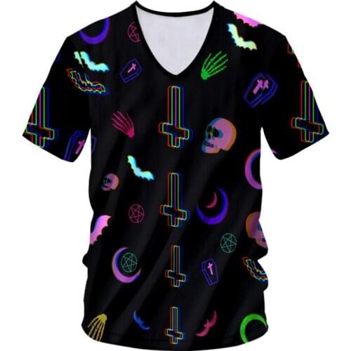 IFPD EU Size Summer Men V-neck Tshirt Cross Skull 3D Printed Short Sleeves Casual Streetwear Funny Oversized T Shirt Drop Ship