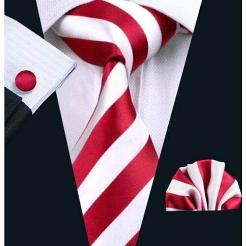 LS-242 Men`s Tie Striped Clasic 100% Silk Jacquard Woven Tie Hanky Cufflink Set For Formal Wedding Party Business Free Postage