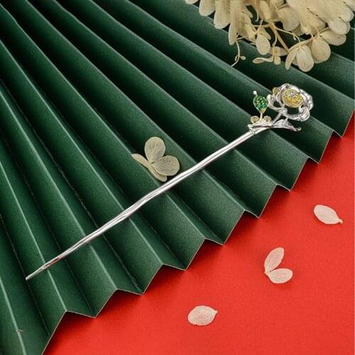 MIQIAO Roses Hair Sticks 925 Sterling Silver Hanfu Accesories For Women Jewelry Chinese Traditional Ethnic Forks With Flower