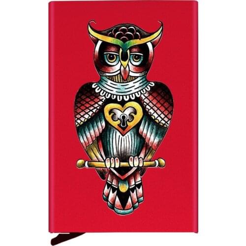 Fashion Metal Men Women Credit Card Holder High Quality Charm Owl Printing Travel ID Cardholder Case Rfid Wallet