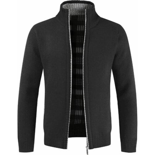 Mens Autumn Winter Warm Thick Streetwear Zipper Sweater Cotton Coat Stand Collar Winter Cardigan Jacket Slim Cold Sportswear