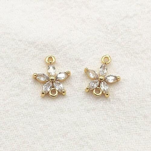 New Arrival!12x10mm 30pcs Plating Real Gold Cubic Zirconia Flower Connectors For Handmade Necklace Earring Parts DIY Accessories