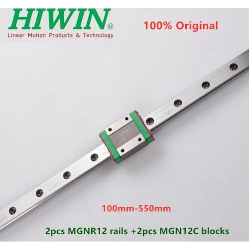 2pcs Original Hiwin linear guide MGN12 100 150 200 250 300 330 350 400 450 500 550 mm rail +2pcs MGN12C block 3D printer cnc