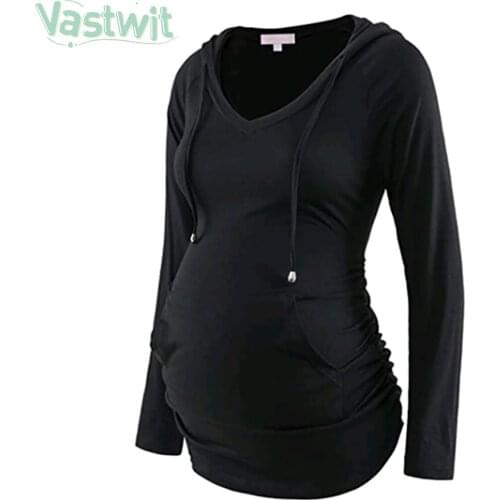 Autumn Maternity Hoodie Clothes Pregnant Women Casual Long Sleeve V neck Hoodie Sweatshirts Top Pregnancy Maternity Sweatshirt